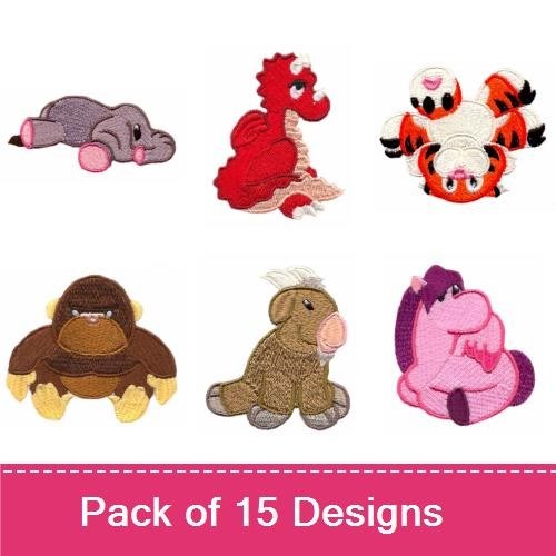 Elephant, Dragon & Tiger Embroidery Bundle – Cute Animal Designs (15 Designs)