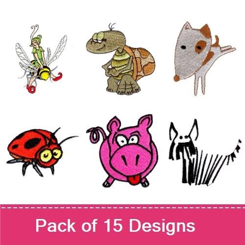 Dragonfly, Turtle, Fox & Ladybug Embroidery Bundle – Fun Animal Designs (15 Designs)