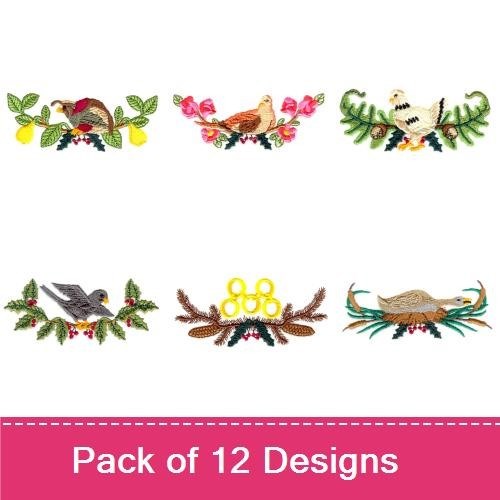 Scottish Bird & Floral Embroidery Bundle – Holly, Cherries, Blooms & More (12 Designs)
