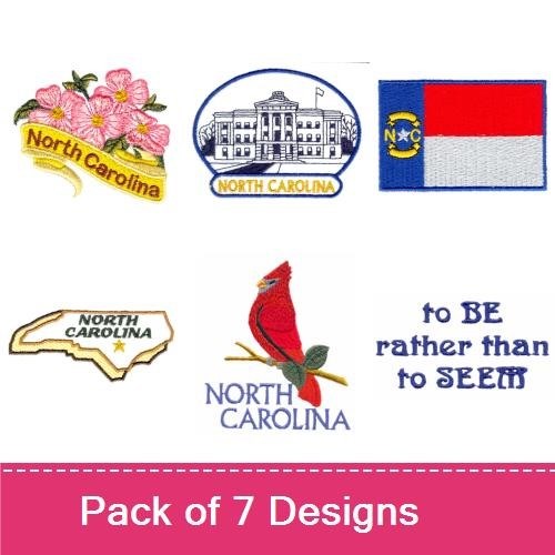 North Carolina State Symbols Embroidery Bundle – State Capitol, Dogwood Flower, Cardinal Bird & More (7 Designs)