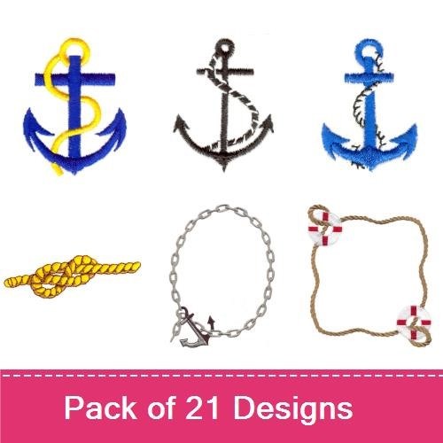 Nautical Embroidery Designs Bundle – Compasses, Anchors, Ship Wheels & More (21 Designs)
