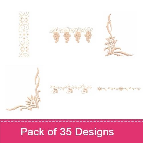 Elegant Floral Embellishments Embroidery Bundle – Floral Motif, Leafy Vine, Ornamental Scroll & More (35 Designs)