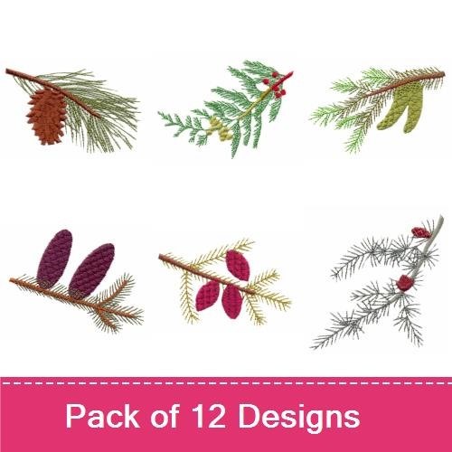 Pine & Leaf Embroidery Bundle – Pine Cone, Oak Leaf, Cedar Branch & More (12 Designs)