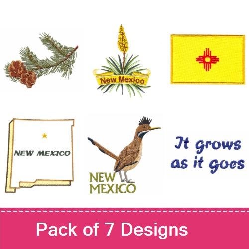 New Mexico Nature Embroidery Designs Bundle – Yucca Plant, State Outline, State Flag & More (7 Designs)