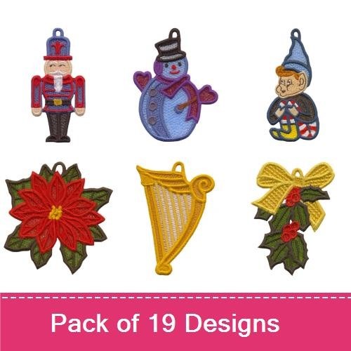 ITH Christmas Ornament Embroidery Designs Bundle – Angel, Gingerbread Man, Snowman & More (19 Designs)