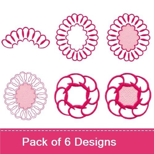 FSL Lace Motifs Embroidery Designs Bundle – Intricate Scalloped Edges, Floral Shapes & More (6 Designs)