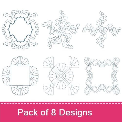 Redwork Elegant Frames & Fan Embellishments Embroidery Bundle – Elegant Frame 1, Fancy Fan Motif 1 & More (8 Designs)