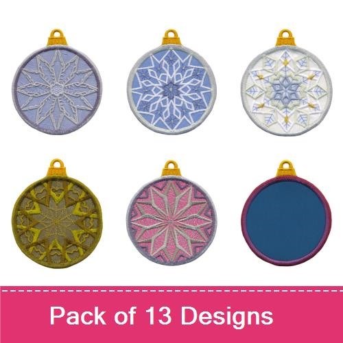 FSL Winter Snowflake Ornaments Embroidery Designs Bundle – Blue, White, Pink & More (13 Designs)