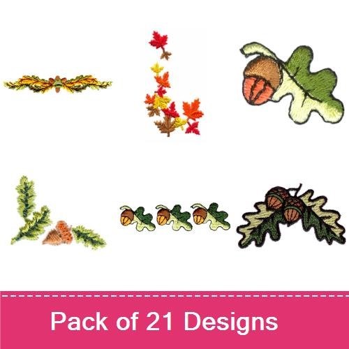 Autumn Leaves & Acorns Embroidery Bundle – Fall Leaf Branch, Maple Leaf, Acorn Decoration & More (20 Designs)