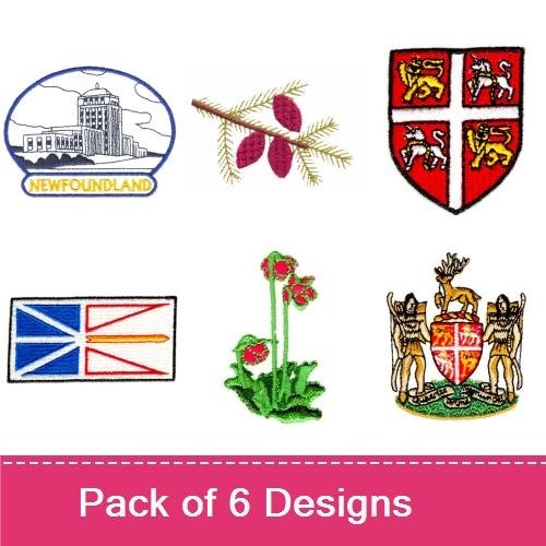 Newfoundland Heritage Embroidery Designs Bundle – Emblem, Pine Cone Branch, Heraldic Shield & More (6 Designs)