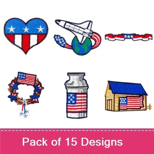 Patriotic Americana Embroidery Designs Bundle – Butterfly, Heart, American Flag & More (15 Designs)