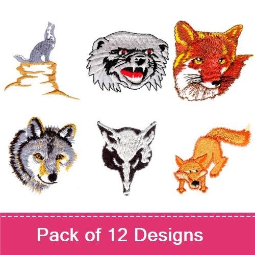 Wolf & Fox Embroidery Bundle – Animal Heads and Standing Designs (12 Designs)