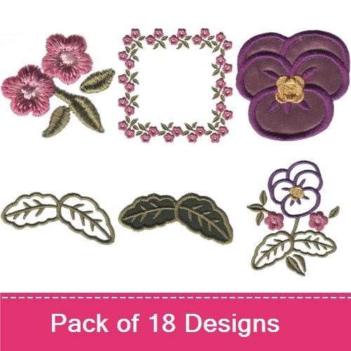 Floral Embellishments Embroidery Bundle – Flower with Leaves, Rose Border, Floral Frame & More (18 Designs)