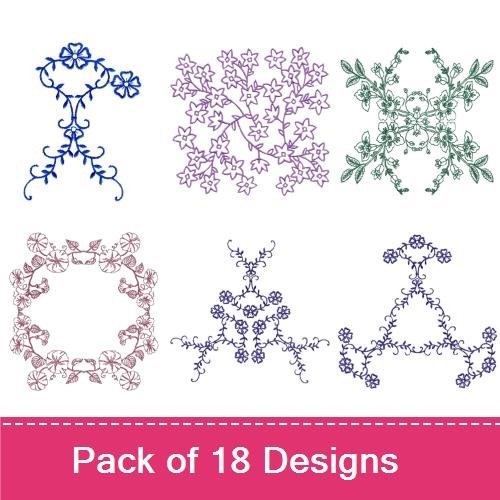 Redwork Floral Embellishments Embroidery Designs Bundle – Floral Vine with Stars, Ornamental Flower Border, Ivy Floral Cluster & More (18 Designs)