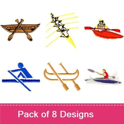 Rowing & Canoeing Embroidery Designs Bundle – Kayak with Paddler, Canoe, Crossed Paddles & More (8 Designs)