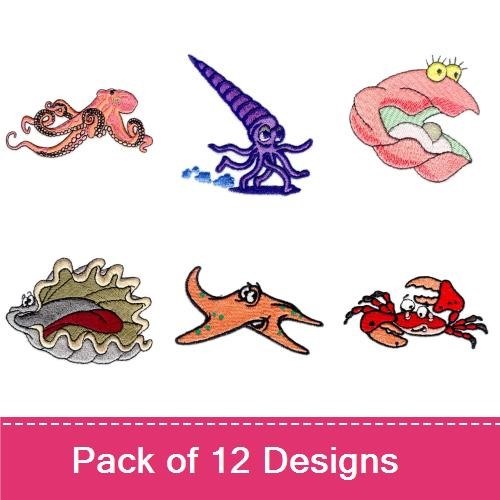 Sea Creatures Embroidery Designs Bundle – Seahorse, Lobster, Crab & More (12 Designs)