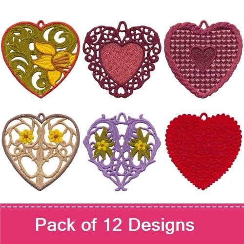 FSL Heart Embroidery Bundle – Vintage Heart with Flowers, Leafy Vintage Heart, Geometric Vintage Heart & More (12 Designs)