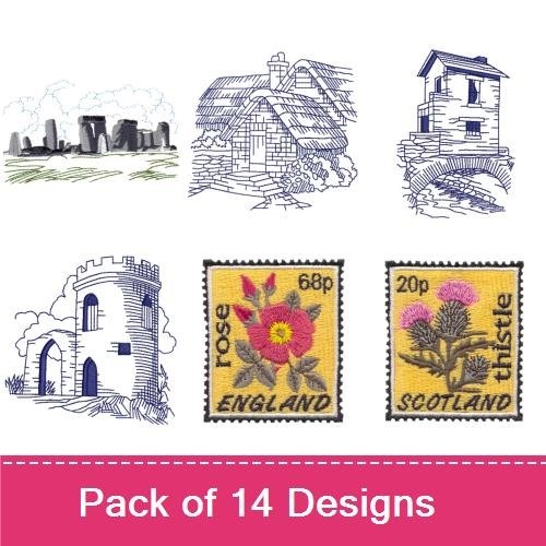 Redwork British Landmarks Embroidery Designs Bundle – Tower Bridge, Big Ben, Stonehenge & More (14 Designs)