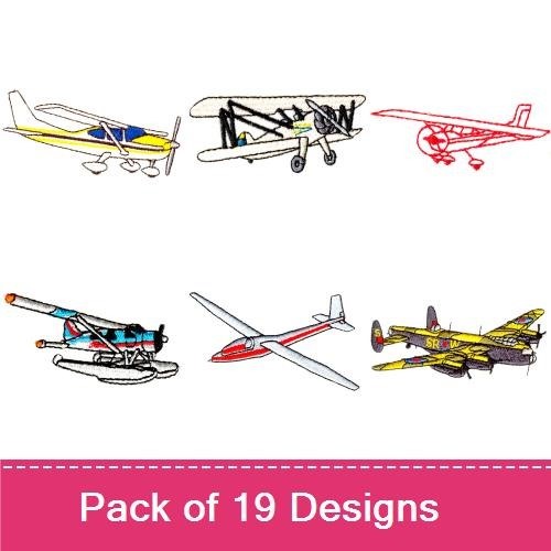 Vintage Aircraft Embroidery Designs Bundle – Biplane, Glider, Cessna & More (19 Designs)