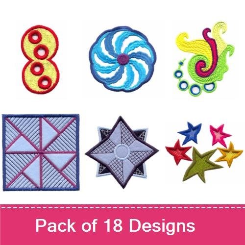 Geometric Shapes Embroidery Designs Bundle – Geometric Star, Number Eight, Spiral Swirl & More (18 Designs)