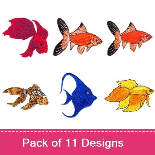 Colorful Fish Embroidery Designs Bundle – Goldfish, Angelfish, Koi Fish & More (11 Designs)