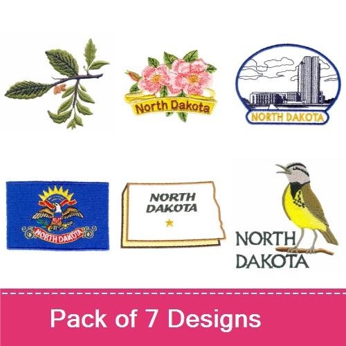 North Dakota State Symbols Embroidery Bundle – Rose, State Seal, Flag, Bird & More (7 Designs)