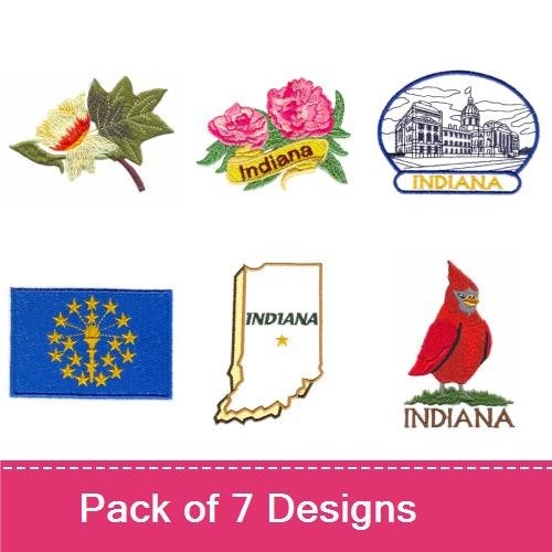 Indiana State Symbols Embroidery Designs Bundle – Peony Flower, State Seal, Cardinal Bird & More (7 Designs)