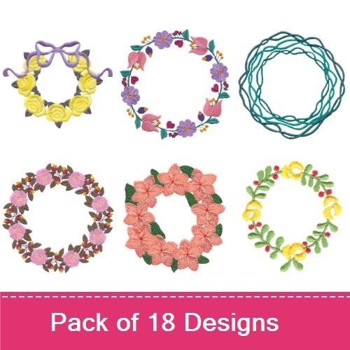 Floral Wreaths Embroidery Designs Bundle – Blue Flower, Red Flower, Colorful Floral & More (18 Designs)