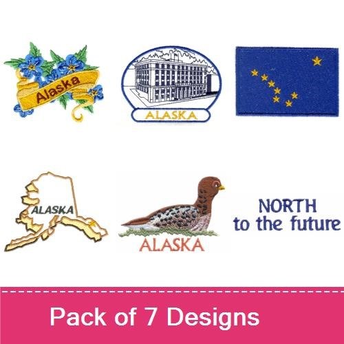 Alaska Embroidery Designs Bundle – Alaska Flower, State Outline, Banner & More (7 Designs)