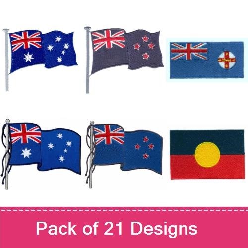 Australian Symbols Embroidery Bundle – Australian Flag, Kangaroo, Stars & More (21 Designs)