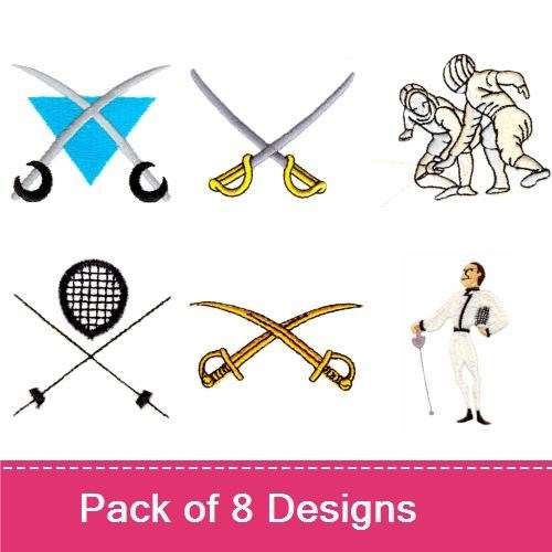Fencing and Swordplay Embroidery Designs Bundle – Fencing Duel, Sword Fighting, Crossed Swords & More (8 Designs)
