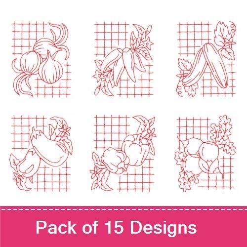 Redwork Vegetable Tiles