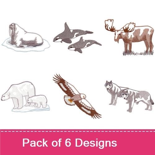 Walrus, Orca & Moose Embroidery Bundle – Wildlife Designs (6 Designs)