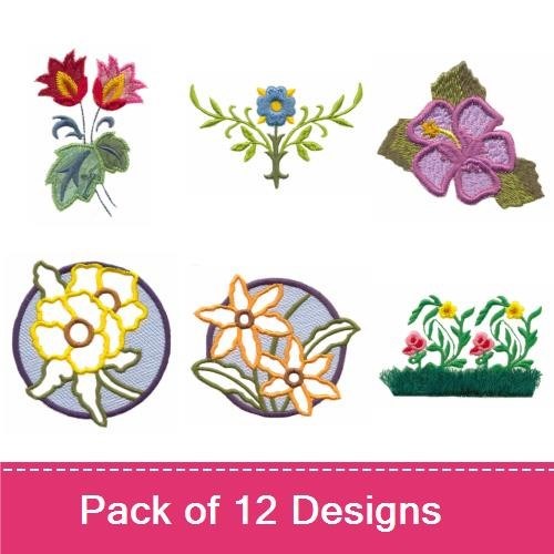 Floral Embroidery Bundle – Purple Flower, Daffodil Circle, Flower Bouquet & More (12 Designs)