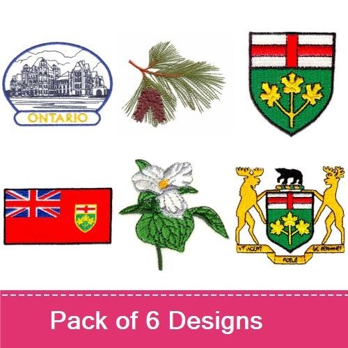 Ontario Heritage Embroidery Designs Bundle – Ontario Coat of Arms, Ontario Flag, British Flag & More (6 Designs)