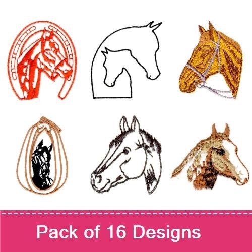 Horse Themed Embroidery Bundle – Horse Head Profile, Running Horse, Horseshoe & More (16 Designs)