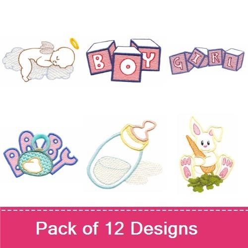 Baby and Playtime Embroidery Designs Bundle – Angel Baby Reading, Sleeping Baby, Baby Blocks & More (12 Designs)