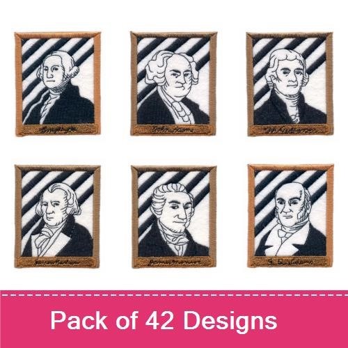 US Presidents Portraits Embroidery Designs Bundle – George Washington, Abraham Lincoln, Thomas Jefferson & More (42 Designs)