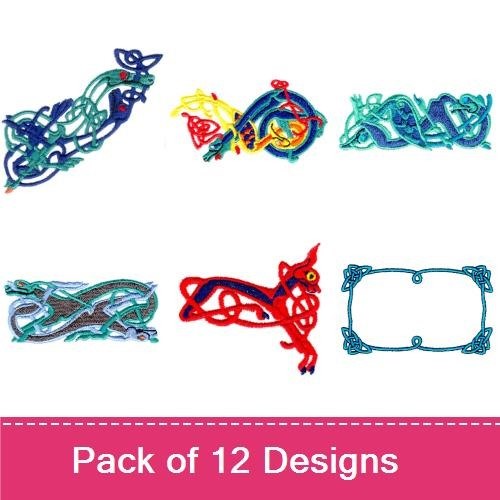 Celtic Design Embroidery Bundle – Intricate Knotwork and Creatures (12 Designs)