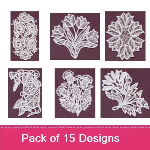FSL Floral Lace Embroidery Bundle – Intricate and Delicate Lace Floral Designs (15 Designs)