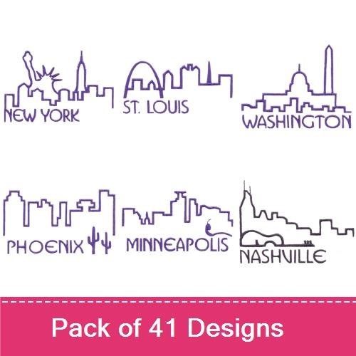 Redwork City Skylines Embroidery Bundle – Berlin, Paris, Singapore & More (41 Designs)