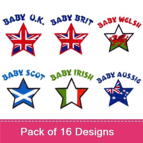 Flags of the British Isles Embroidery Designs Bundle – Baby U.K. Flag, Baby Brit Flag, Baby Welsh Flag & More (16 Designs)