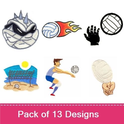 Volleyball Sports Embroidery Designs Bundle – Player Serving, Player Spiking, Volleyball Icon & More (13 Designs)
