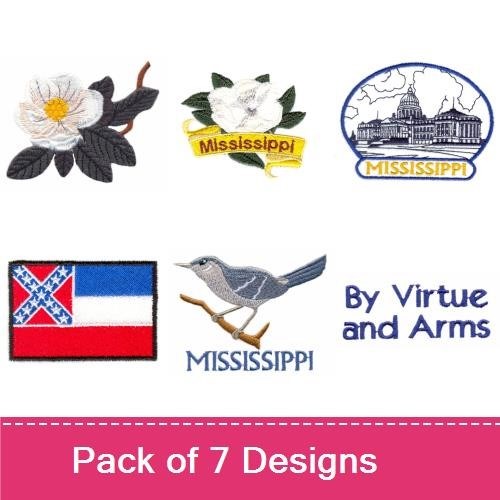 Mississippi State Symbols Embroidery Bundle – Magnolia Flower, State Seal, Mockingbird & More (7 Designs)