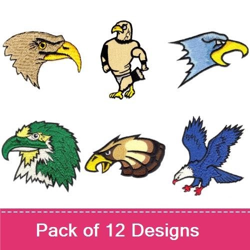 Eagles & Hawks Embroidery Bundle – Eagle Head, Hawk in Flight, Eagle with Shield & More (12 Designs)