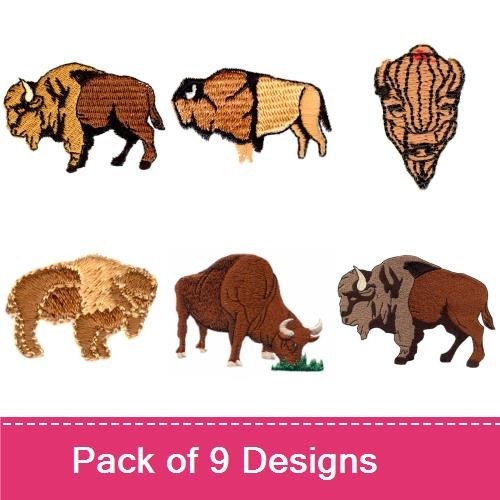 Buffalo & Bison Embroidery Bundle – Buffalo with Bird, Bison Running, Bison Profile & More (9 Designs)