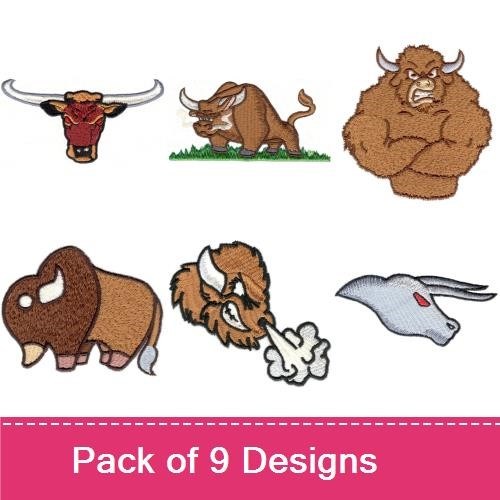 Buffalo & Bison Embroidery Bundle – Angry Buffalo, Bison Silhouette, Buffalo in Profile & More (9 Designs)
