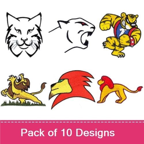 Wild Cats Embroidery Designs Bundle – Lion Face, Tiger Face, Cougar Face & More (10 Designs)