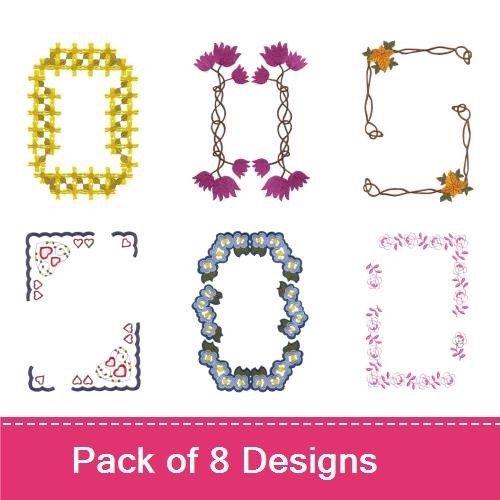 Floral Frame Embroidery Bundle – Lotus Flower, Yellow Floral, Autumn Leaves & More (8 Designs)