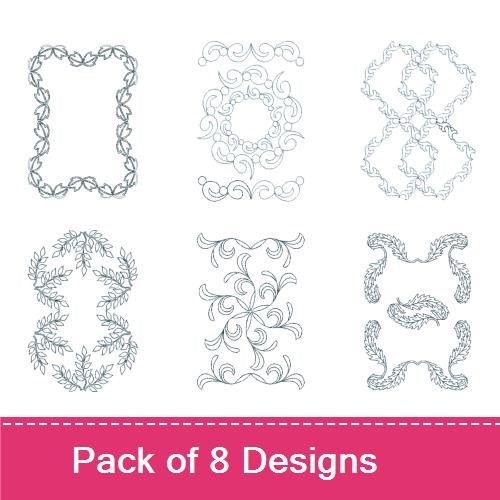 Leaf & Scroll Embroidery Designs Bundle – Leaf Frame, Leaf Scroll, Intricate Scroll Pattern & More (8 Designs)
